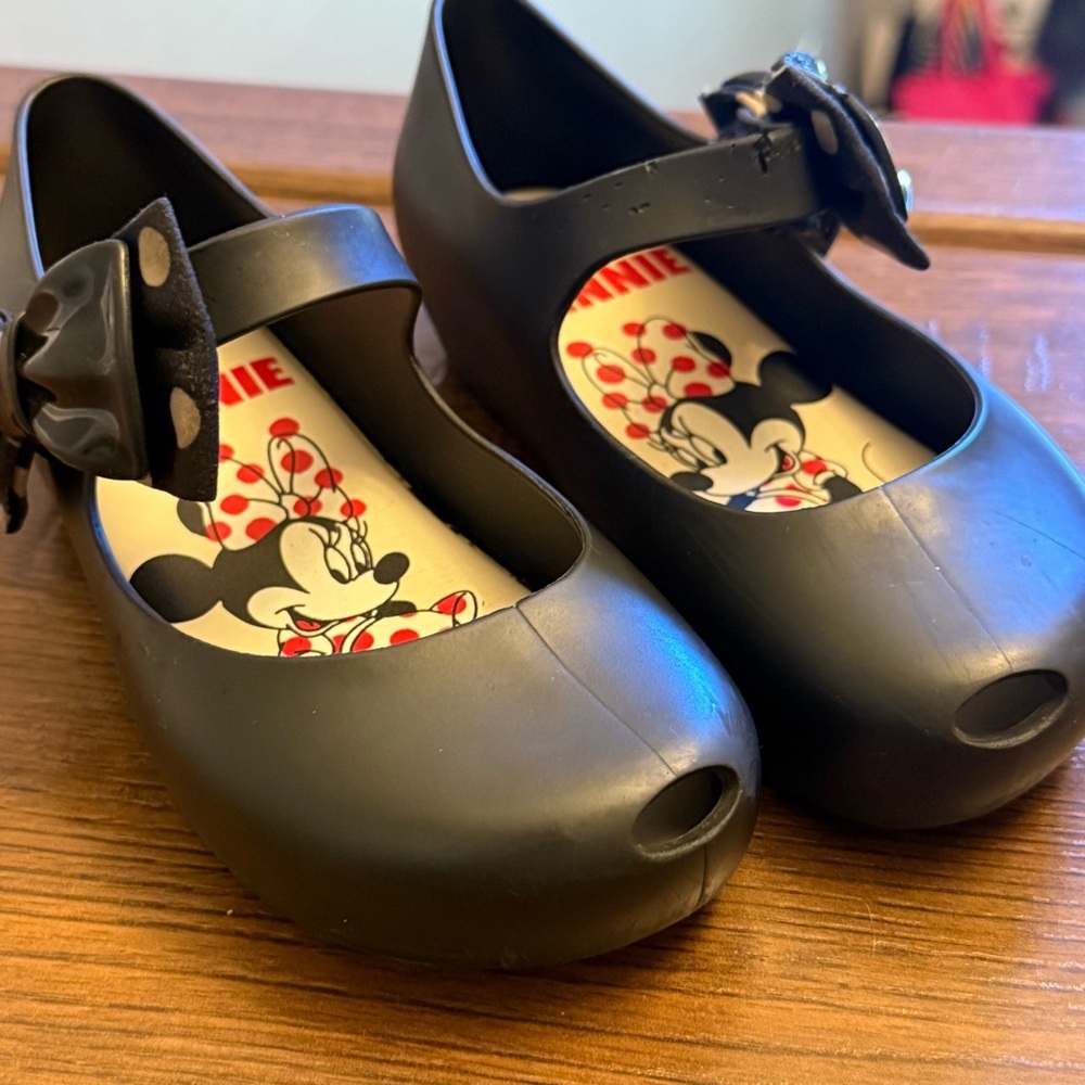 Mini Melissa Minnie Mouse Black Kids Shoes Baby Ballerinas Size 11